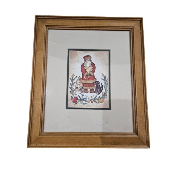 Santa Picture Folk Art Kitty Present - Picture 1 of 2
